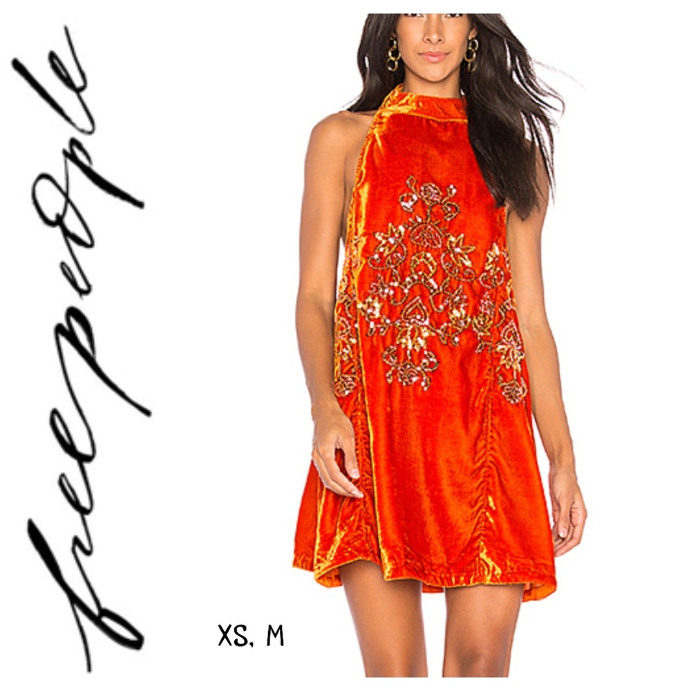 NWT Free People Jill Sequins Mini Orange Dress